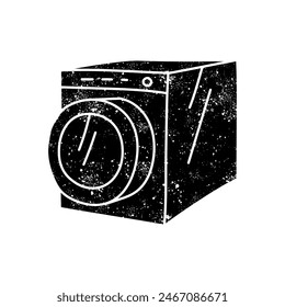 Electric washing machine black hand drawn icon in grunge look