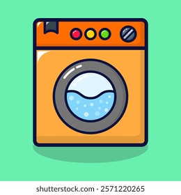 Electric washing machine icon. Lineal color style isolated on premium design. Flat cartoon vector illustration.