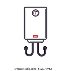 Electric water heater or boiler cartoon style on white background. Bathroom object concept electrical waterheater. Realistic style design boiler, vector art image illustration, front view.