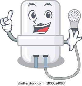 electric water heater caricature design style with one finger gesture