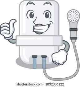 electric water heater cartoon character design showing OK finger