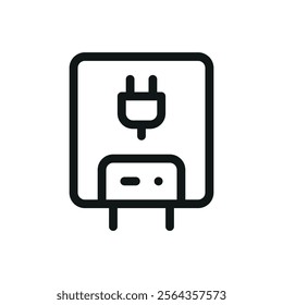 Electric water heater isolated icon, water boiler with plug vector symbol with editable stroke