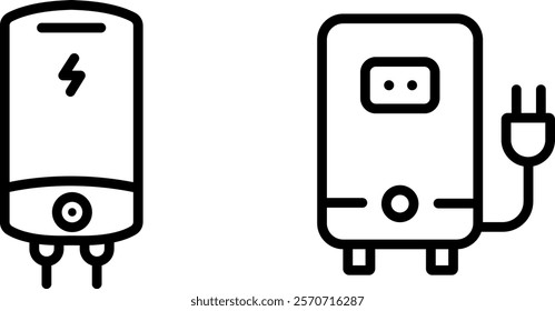 "Electric Water Heater Vector Icon Set: Efficient and Practical Designs for Home Appliances, Heating, and Energy Projects"