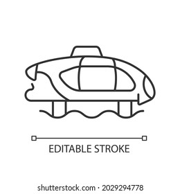 Electric water taxi linear icon. Innovative zero-emission design. Marine vessel. Hydrofoil boat. Thin line customizable illustration. Contour symbol. Vector isolated outline drawing. Editable stroke