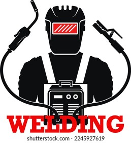 Electric welding machine and masked welder. Repair and welding work design
