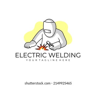 Electric welding, electric welder and welding, logo design. Industrial, steel welding, metallurgical factory, welded mask and tool, vector design and illustration