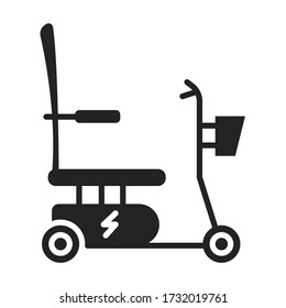 Electric wheelchair for the disabled black glyph icon. Isolated vector element. Pictogram for web page, mobile app, promo.