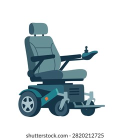 Electric wheelchair flat vector icon isolated on white background. Powered mobility aid for disabled people, elderly users, healthcare, accessibility, and rehabilitation concepts