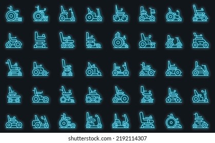 Electric wheelchair icons set outline vector. Adult battery. Care disability vector neon