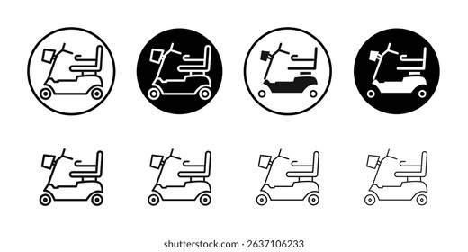 Electric wheelchair scooter icon Black line art vector logo set