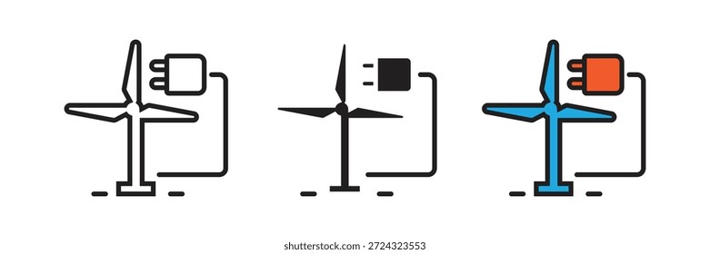 Elektrische Windenergieanlage mit Steckersymbol für nachhaltige Aufladung erneuerbarer Energien und sauberen Strom.