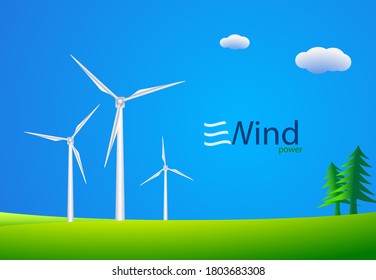 Electric Windmills in spring meadows in vector