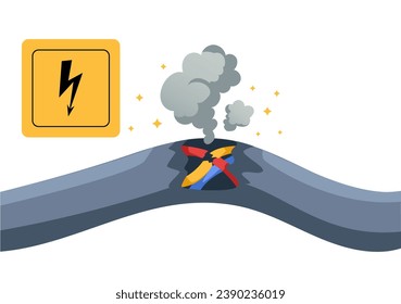 Electric wire broken cable energy concept. Vector flat graphic design illustration
