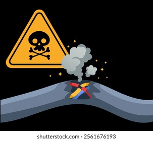 Electric wire broken cable energy concept. Vector flat graphic design illustration	