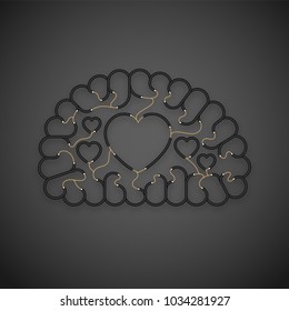 Electric wire cable Brain black color, Love concept design with Heart sign symbol illustration isolated on dark background with copy space, vector eps 10