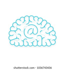 Electric wire cable Brain blue color, Email internet concept design with At sign symbol illustration isolated on white background with copy space, vector eps 10