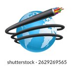 Electric wire or internet cable spiral around planet earth. Isolated on white background. Vector illustration