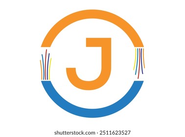 Electric wire ,optical fiber cable line icon vector templet with latter J