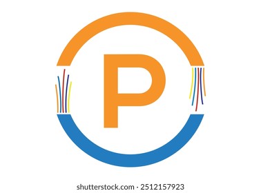 Electric wire ,optical fiber cable line icon vector templet with latter P