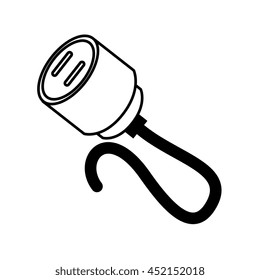 Electric wire with plug in black and white colors, vector illustration graphic.