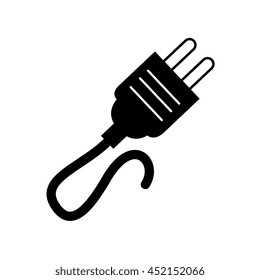 Electric wire with plug in black and white colors, vector illustration graphic.