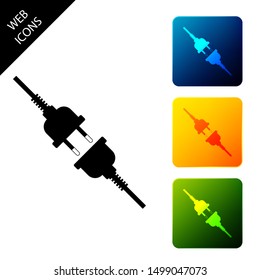 Electric wire plug and socket icon isolated. Set icons colorful square buttons. Vector Illustration