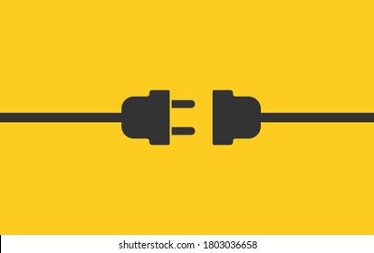 Electric wire Plug and Socket unplugged icon symbol. Internet connection error 404 logo sign. Vector illustration image. Isolated on yellow background.