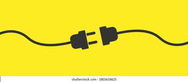 Electric Wire Plug And Socket Unplugged Icon Symbol. Internet Connection Error 404 Logo Sign. Vector Illustration Image. Isolated On Yellow Background.