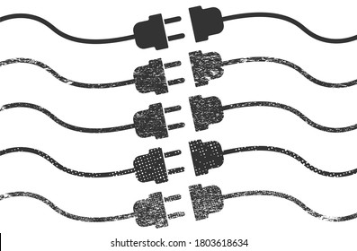 Electric wire Plug and Socket unplugged icon symbol. Internet connection error 404 logo sign. Vector illustration image. Isolated on yellow background.