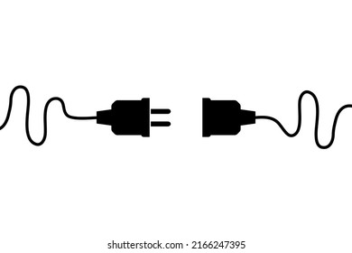 Electric wire Plug and Socket unplugged icon on white background.