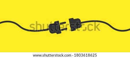 Electric wire Plug and Socket unplugged icon symbol. Internet connection error 404 logo sign. Vector illustration image. Isolated on yellow background.