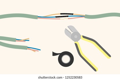 Electric wiring checking and repair by plastic tape, short circuit protection.