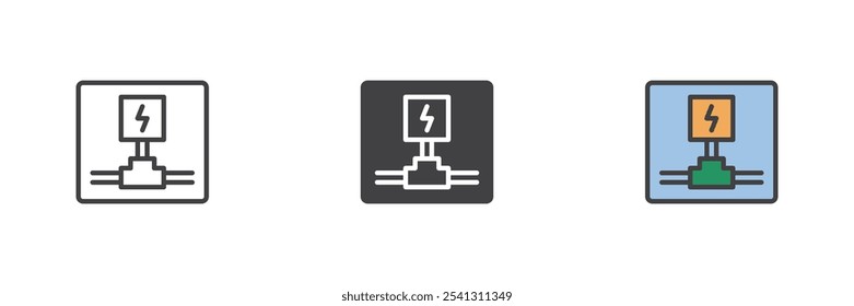 Electric wiring different style icon set. Line, glyph and filled outline colorful version, outline and filled vector sign. Symbol, logo illustration. Vector graphics