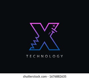 Electric X Letter Icon Design With Electrical Engineering Component Symbol.