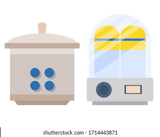 Electric yogurts maker machine  isolated on a white background.  Set of two yogurt makers. Equipment for the kitchen. Vector illustration in flat style.