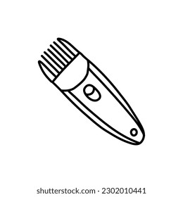 Electrica shaver in doodle style. Isolated outline. Hand drawn vector illustration in black ink on white background.