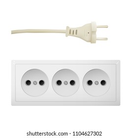 Electrical adapter with three outlet. Energy power vector illustration.