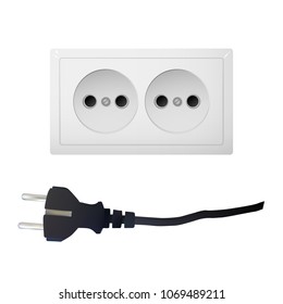 Electrical adapter with two outlet. AC power plugs and sockets. Vector illustration.