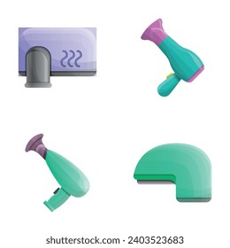 Electrical appliance icons set cartoon vector. Industrial hair dryer. Equipment