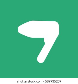 Electrical appliance. White vector icon. Logo or emblem. Turquoise background. Dryer.