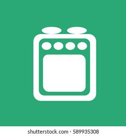 Electrical appliance. White vector icon. Logo or emblem. Turquoise background. Oven.