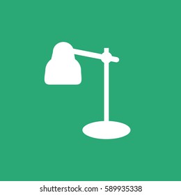 Electrical appliance. White vector icon. Logo or emblem. Turquoise background. Table lamp.