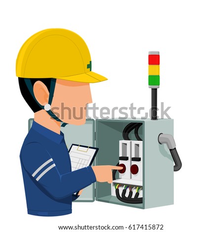 Electrical auditor is auditing the electric cabinet

