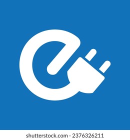 El contorno del cable del automóvil eléctrico parece la letra "E". Concepto de cargador de ECO, símbolo de carga de enchufe. Concepto de vehículo electromecánico amigable para el medio ambiente. Ilustración de electricidad vectorial. EPS 10