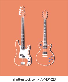 Electrical And Bass Guitar Flat Vector Icon. Musical Instruments on Background Illustration.