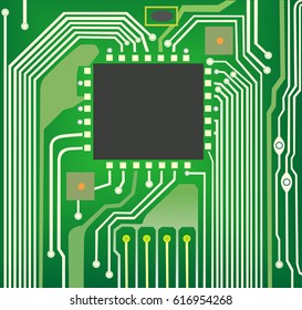 Electrical board with a computer chip. Computer part of the printed circuit board