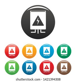 Electrical box icons set 9 color vector isolated on white for any design
