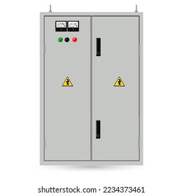 Electrical box, industrial electrical control panel. Substation. Vector image