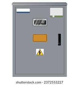 Electrical box, industrial electrical control panel. Electricity metering cabinet. Substation. Vector image