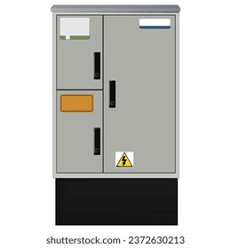 Electrical box, industrial electrical control panel. Electricity metering cabinet. Substation. Vector image